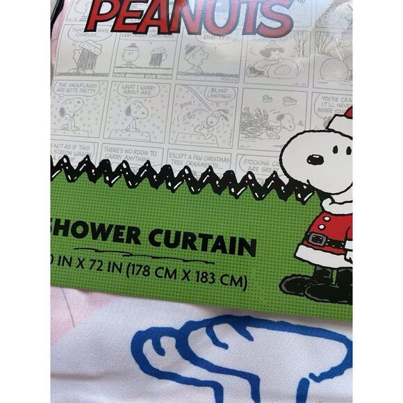 Peanuts Snoopy Woodstock Christmas Ornaments Fabric Shower Curtain 72X72” Pink - Picture 4 of 9